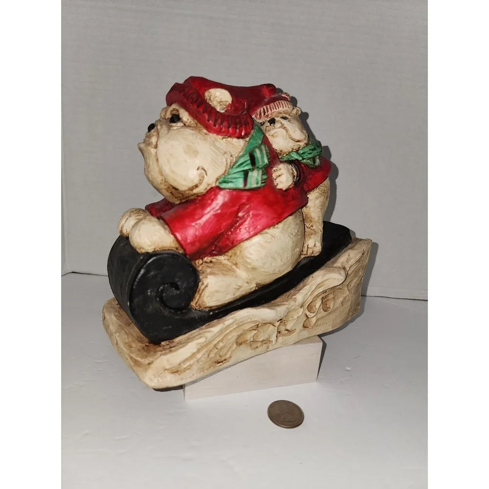 Telle M. Stein Bulldog Sleighing Statue from 2004 The Stone Bunny puppy‎ dog